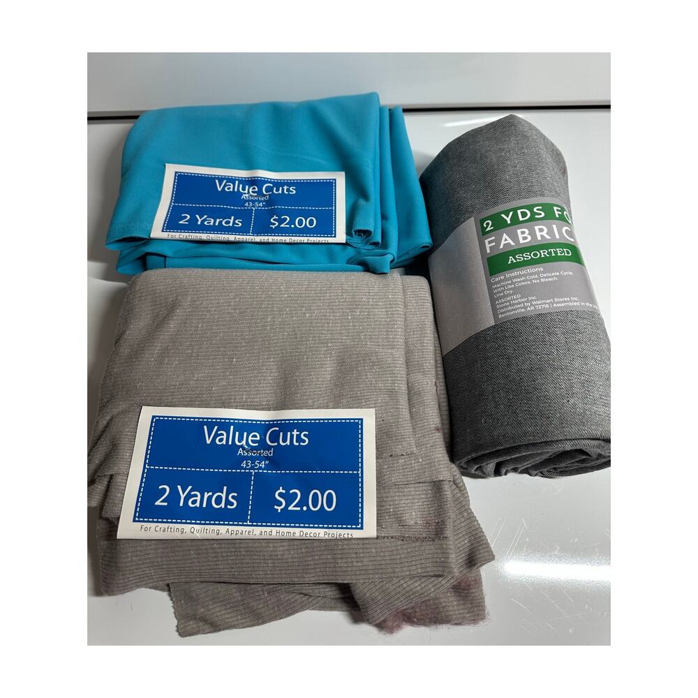 Fabric bundle: 3 x 2-yard misc. fabrics craft sew sewing knit blue gray denim